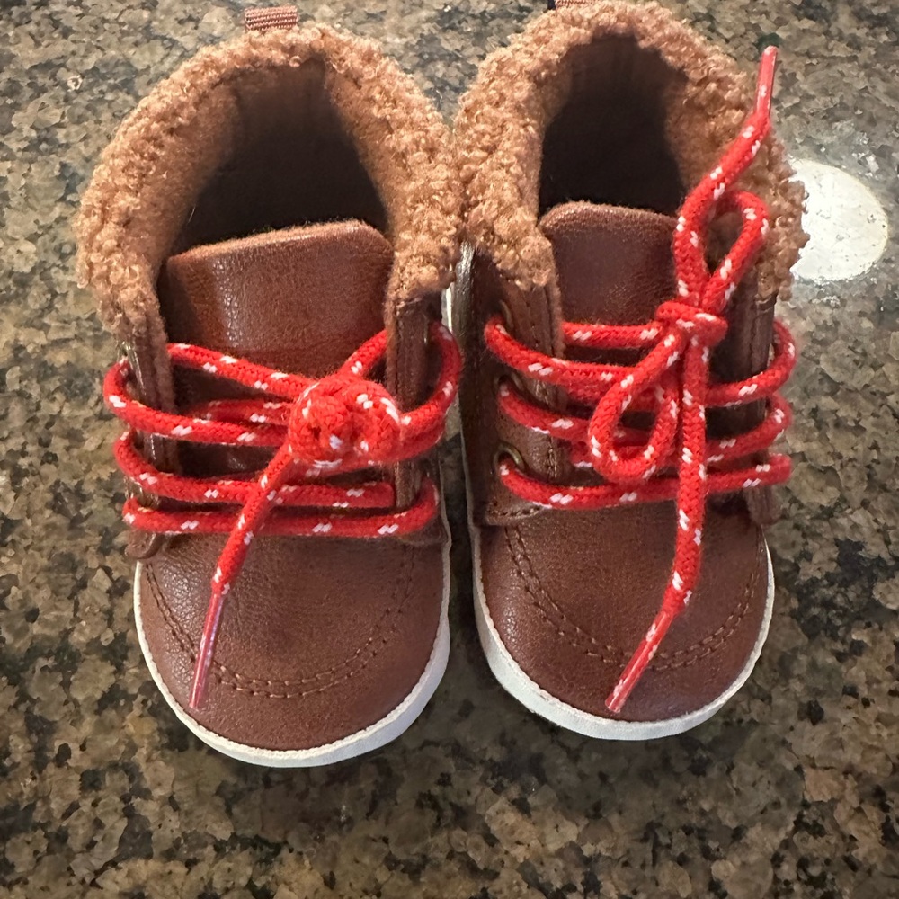 NWOT Old Navy Brown Baby Shoes with Red Laces